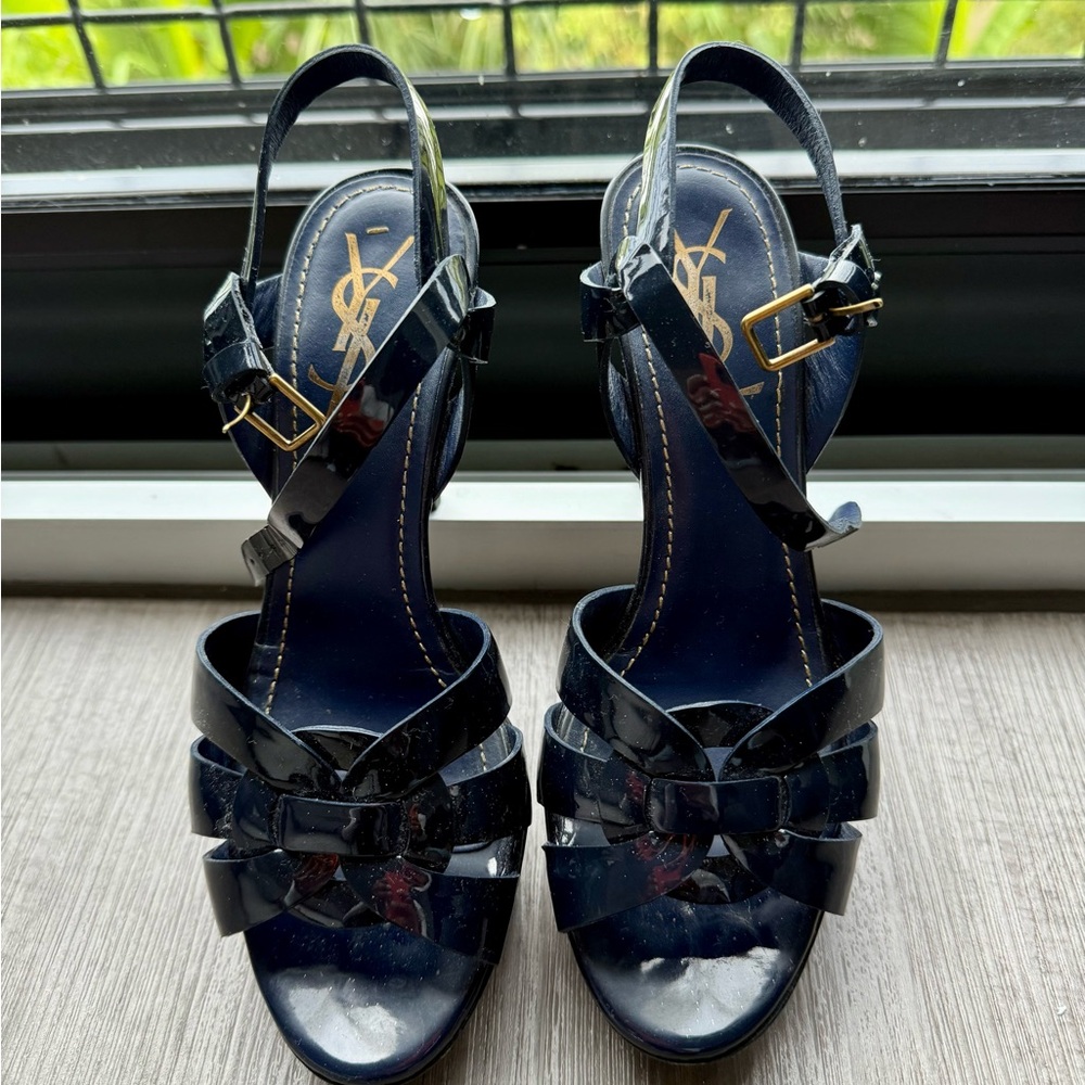 Yves Saint Laurent Black Strappy Sandals with Stiletto Heel